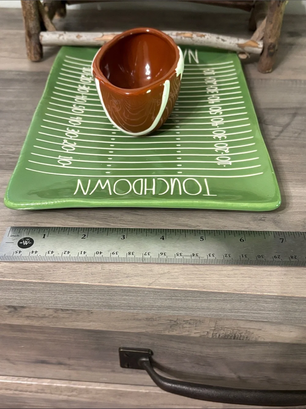 EUC Rae Dunn Touchdown Football Field Chip and Dip Ceramic Platter